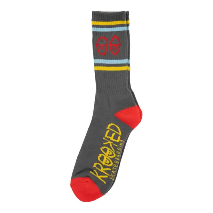 Krooked - Eyes Socks in Charcoal/Blue/Yellow/Red