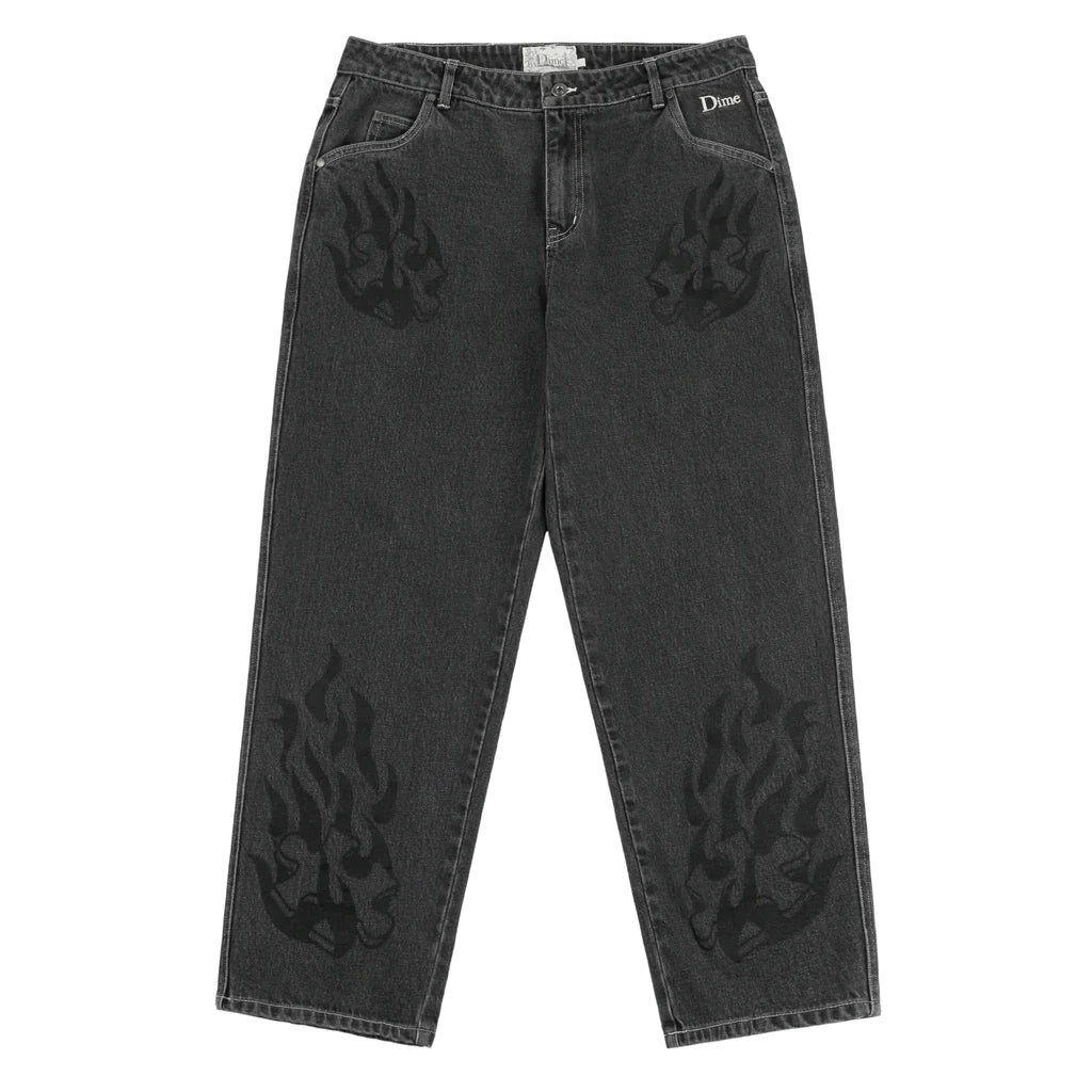 Dime - Flamepuzz Relaxed Denim Pants in Black Washed