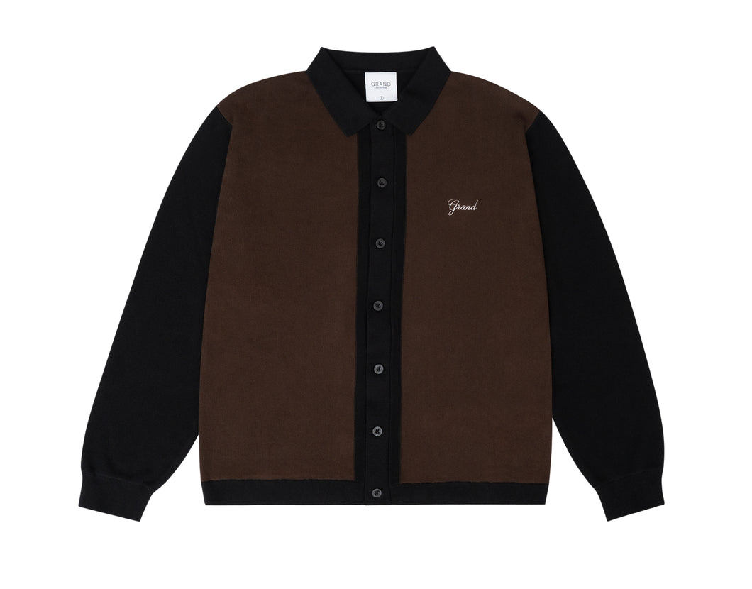 Grand Collection - Knit Button Up Sweater in Black/Espresso