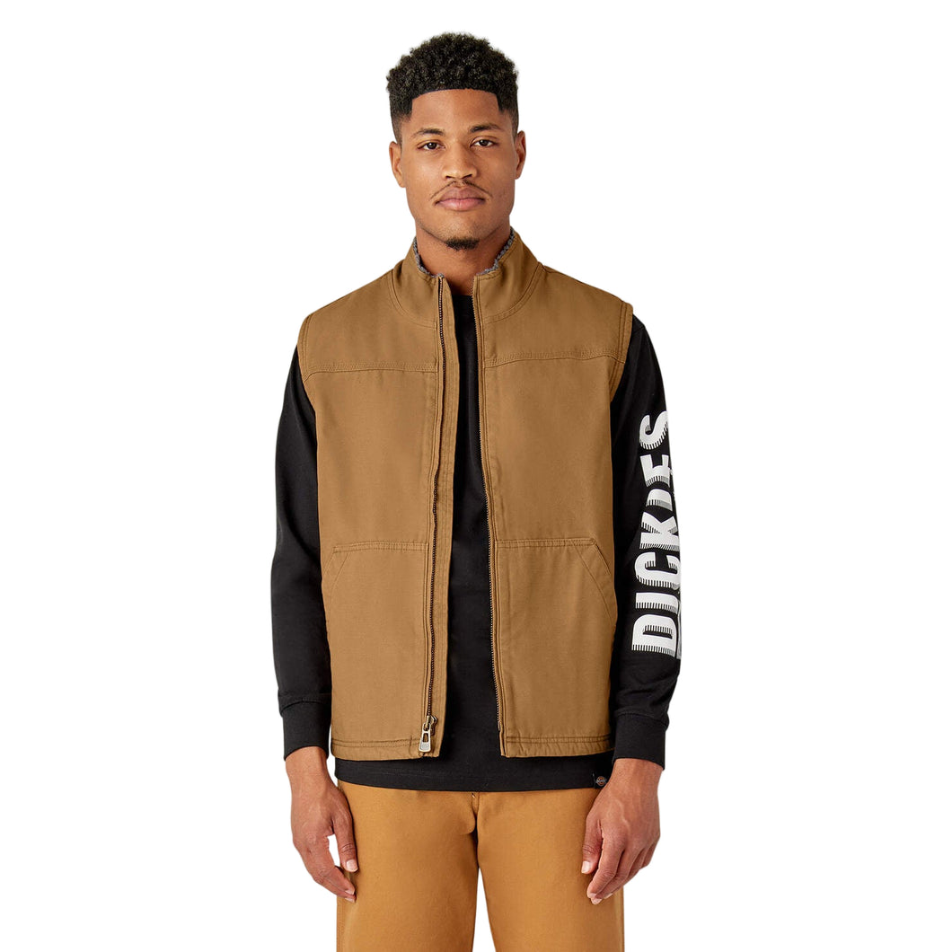 Dickies - Duck Fleece Lined Vest in Rinsed Brown Duck