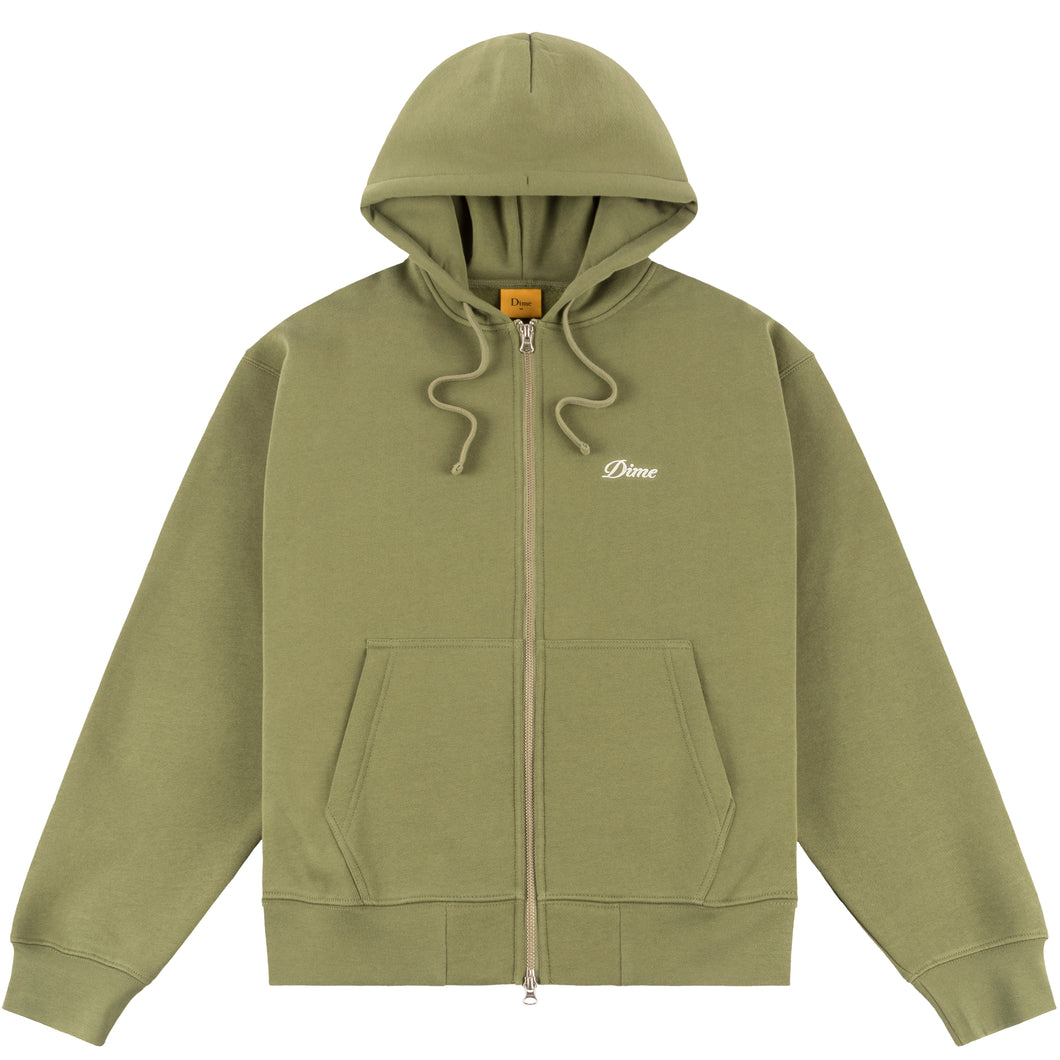 Dime - Cursive Small Logo Zip Hoodie in Army Green