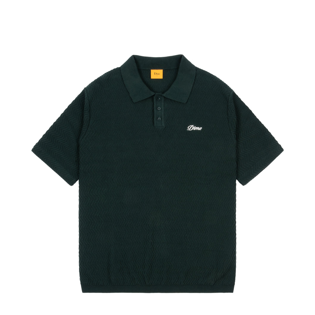 Dime - Wave Cable Knit Polo in Forest