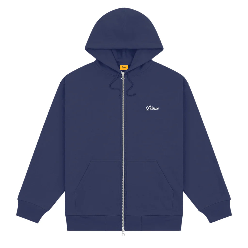 Dime - Cursive Zip Hoodie in Night Blue