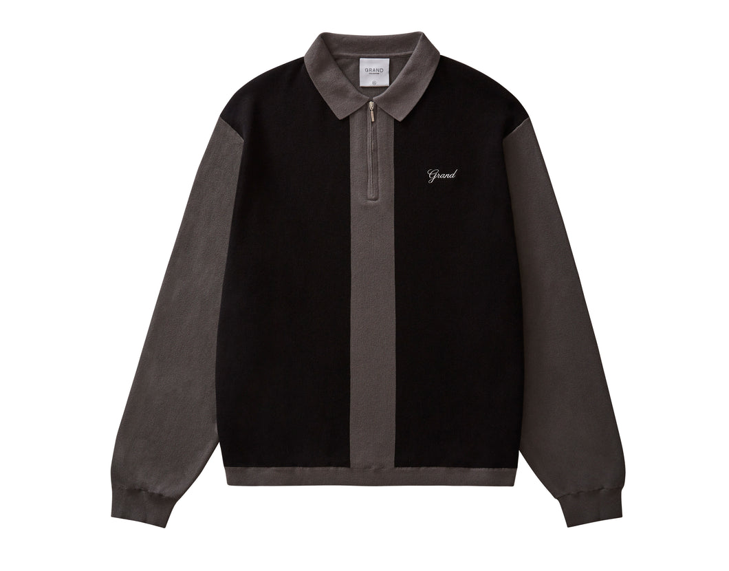 Grand Collection - Knit Quarter Zip Sweater in Grey/Black