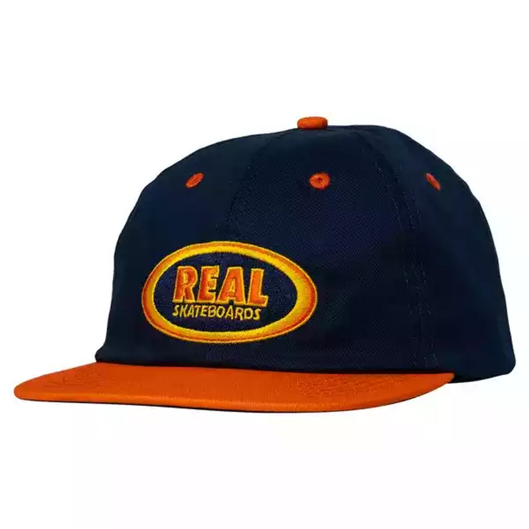 Real - Oval Emb Strapback in Navy/Red/Yellow