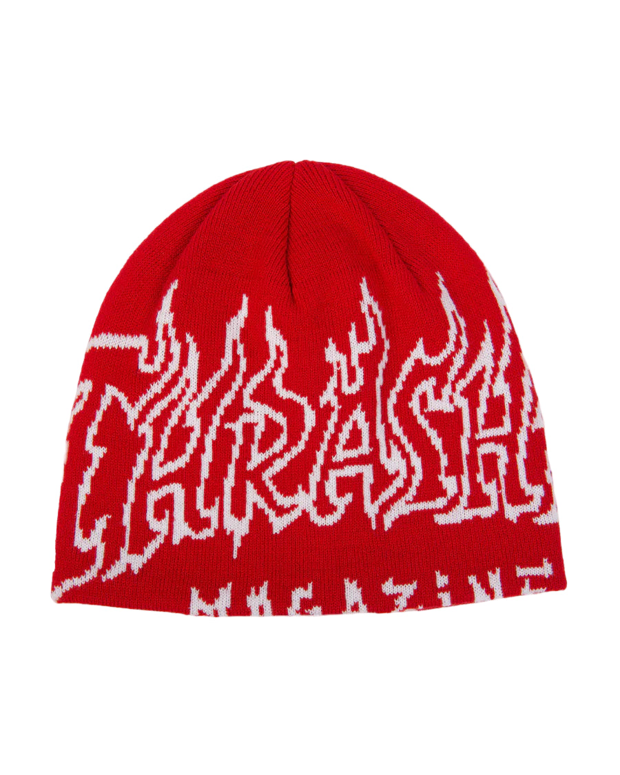 Thrasher Magazine - Fire Outlined Skully Beanie in Red